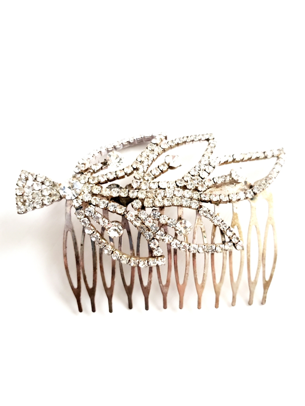 Crystal Leaf Hair Comb - Silver Rhinestone Bridal Accessory
